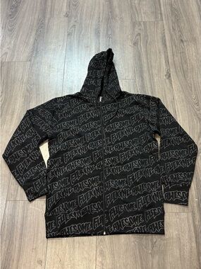 FA Black Graphic Zip-Up Hoodie with Allover Script